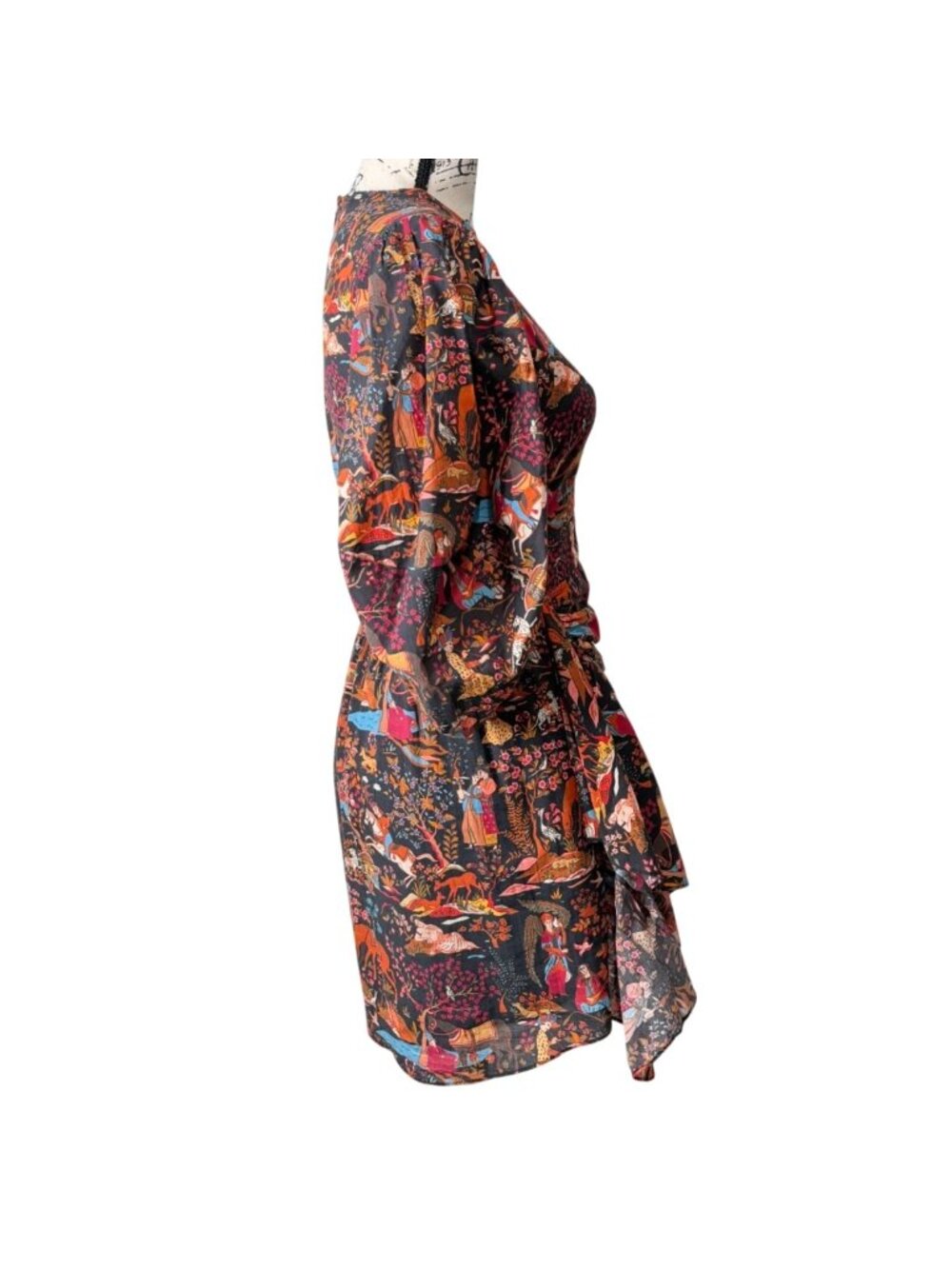 Rhode Womens Size XS Pia Dress Midnight Garden Cotton Puff Sleeve Draped Detail - Picture 3 of 8